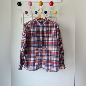 UNIQLO Red and Blue Plaid Collarless Shirt | Ines De La Fressange Collection